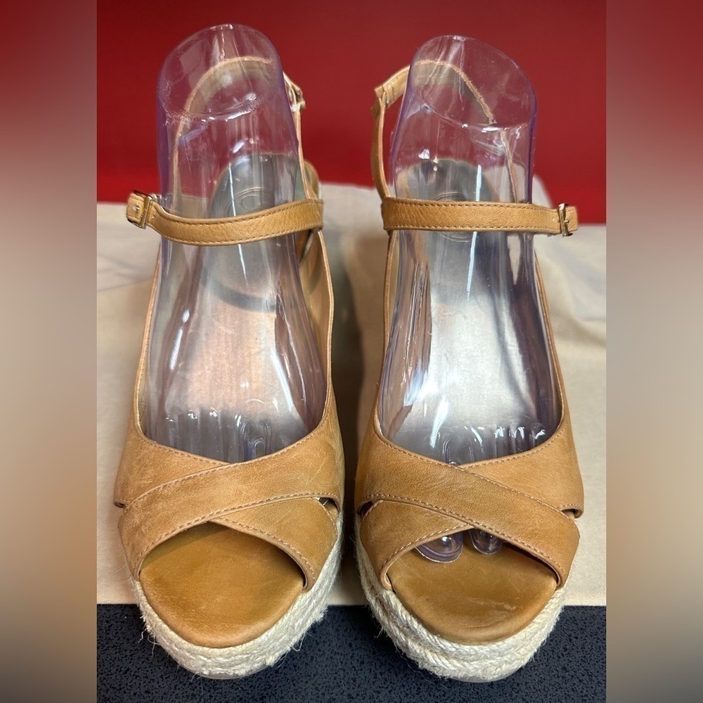 Jessica Simpson Tan Leather Wedge Espadrille 5” Heels Women’s Size 10B